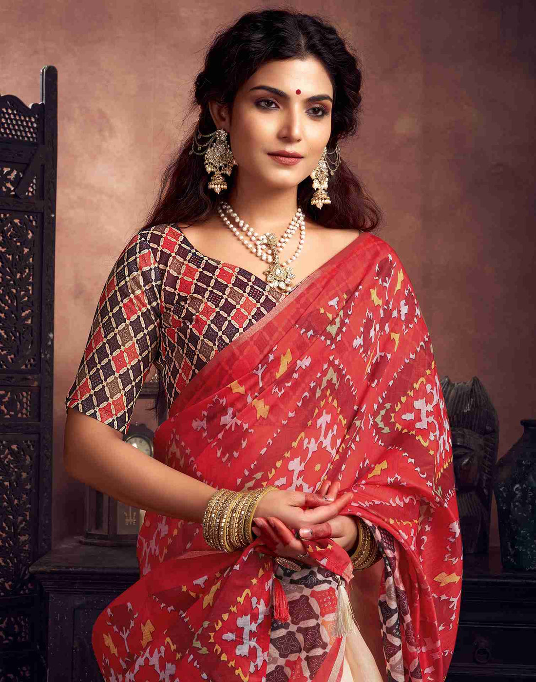 Red Cotton Printed Saree