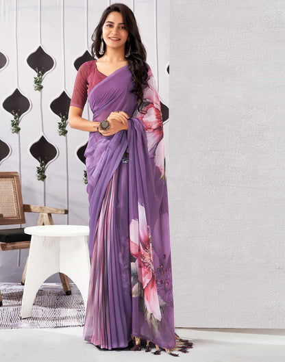 Dusty Purple Georgette Printed Saree