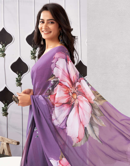 Dusty Purple Georgette Printed Saree