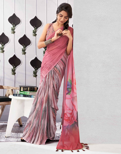 Rose Pink Georgette Printed Saree