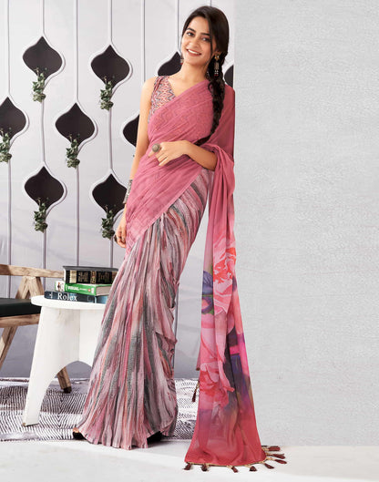 Rose Pink Georgette Printed Saree