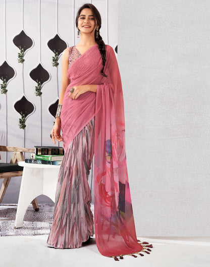 Rose Pink Georgette Printed Saree