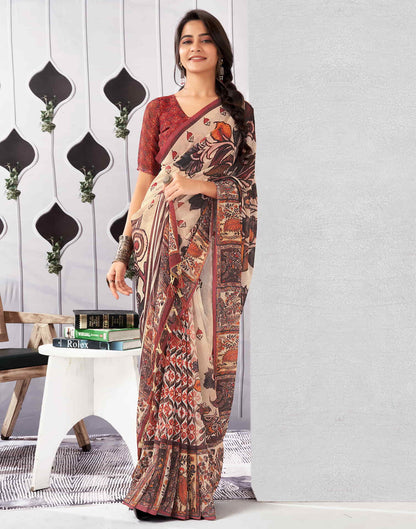 Beige Georgette Printed Saree