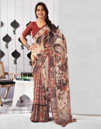 Beige Georgette Printed Saree