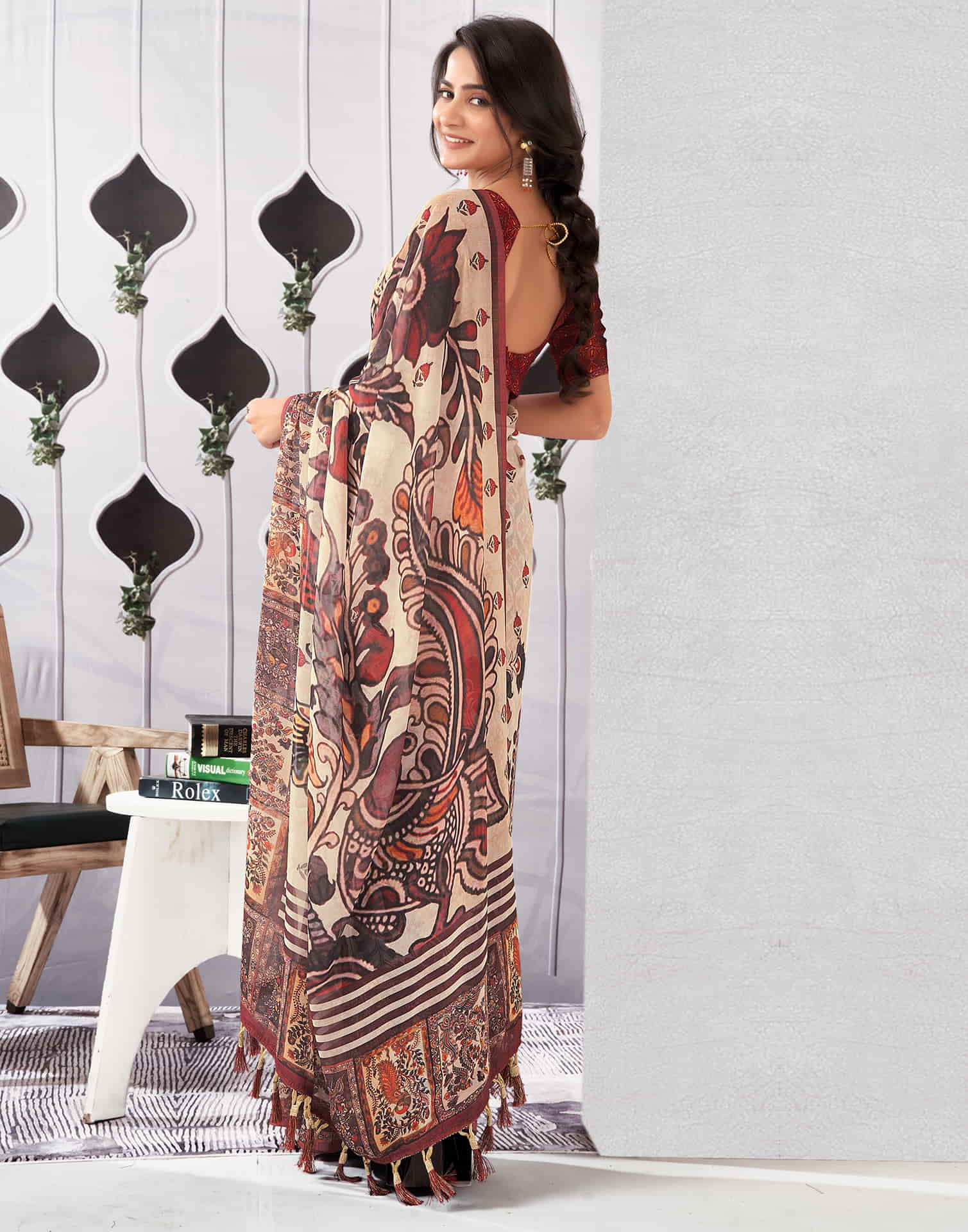 Beige Georgette Printed Saree