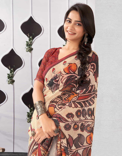 Beige Georgette Printed Saree