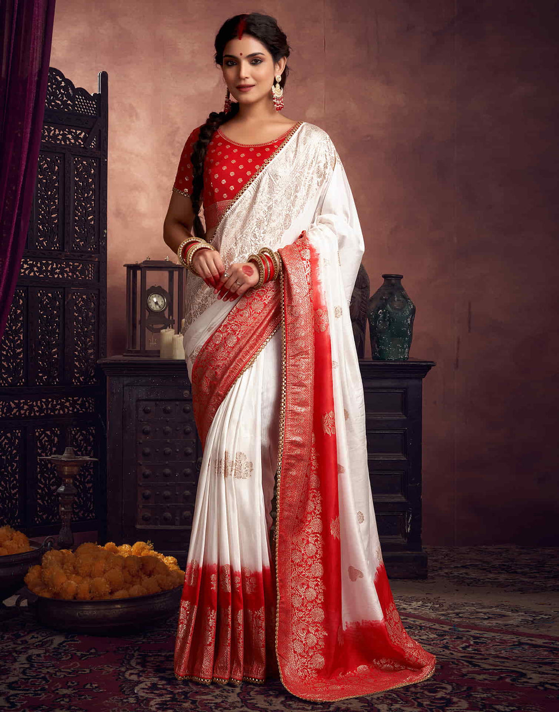 White Cotton Woven Banarasi Saree