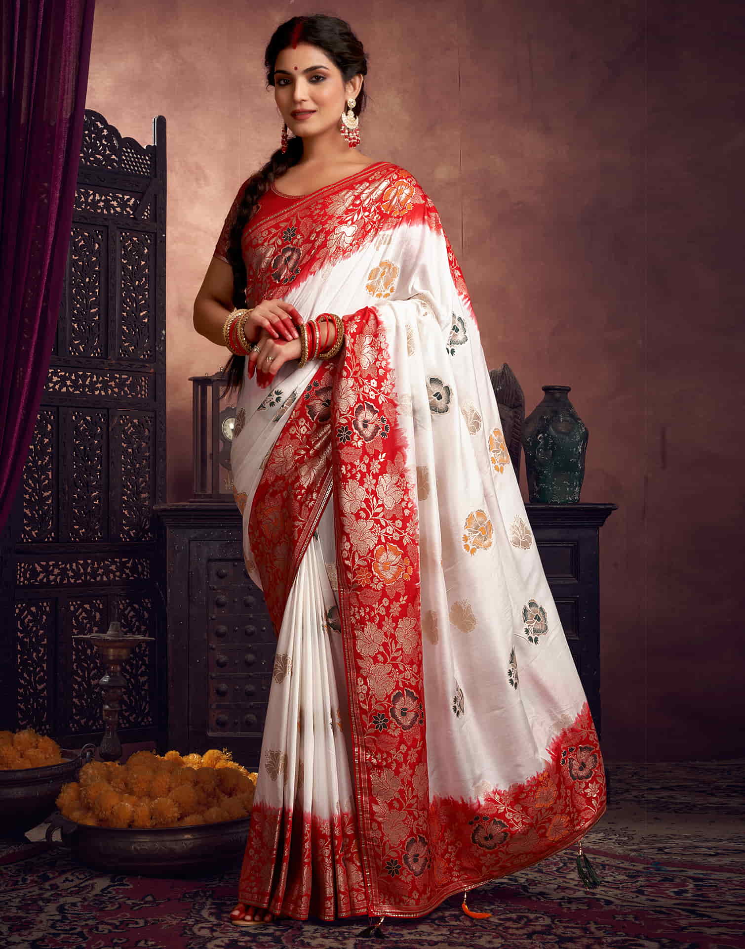 White Cotton Woven Banarasi Saree