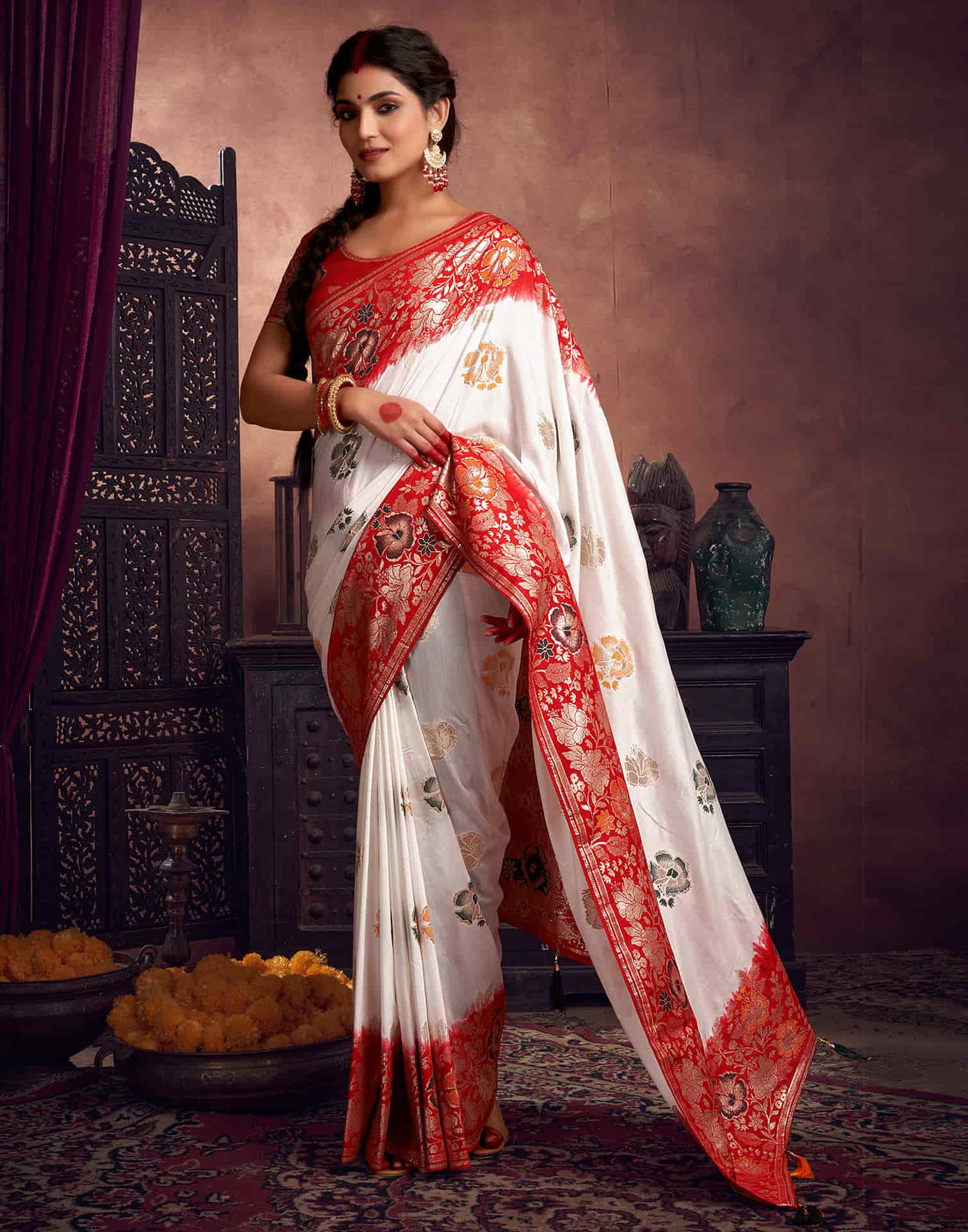 White Cotton Woven Banarasi Saree