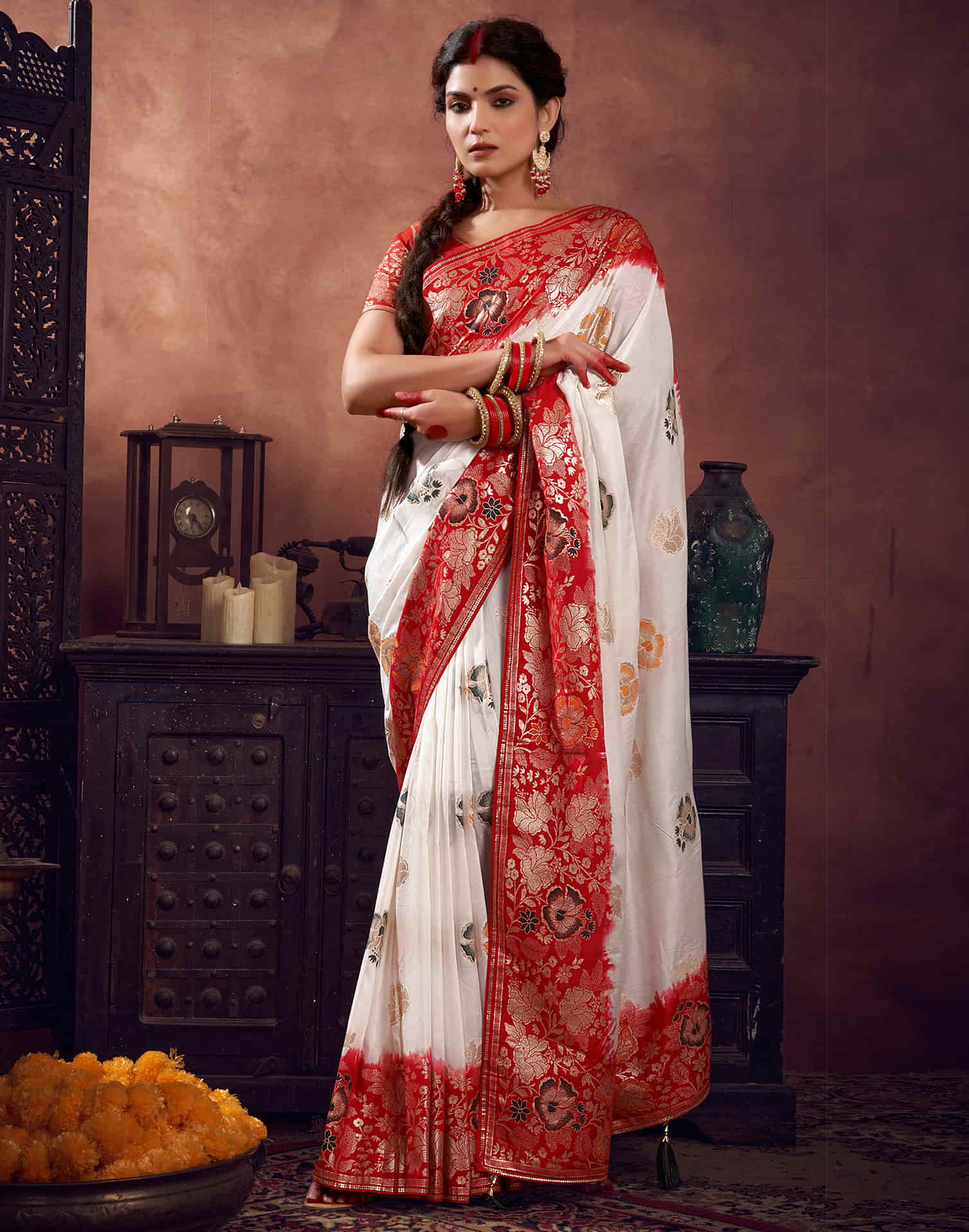 White Cotton Woven Banarasi Saree