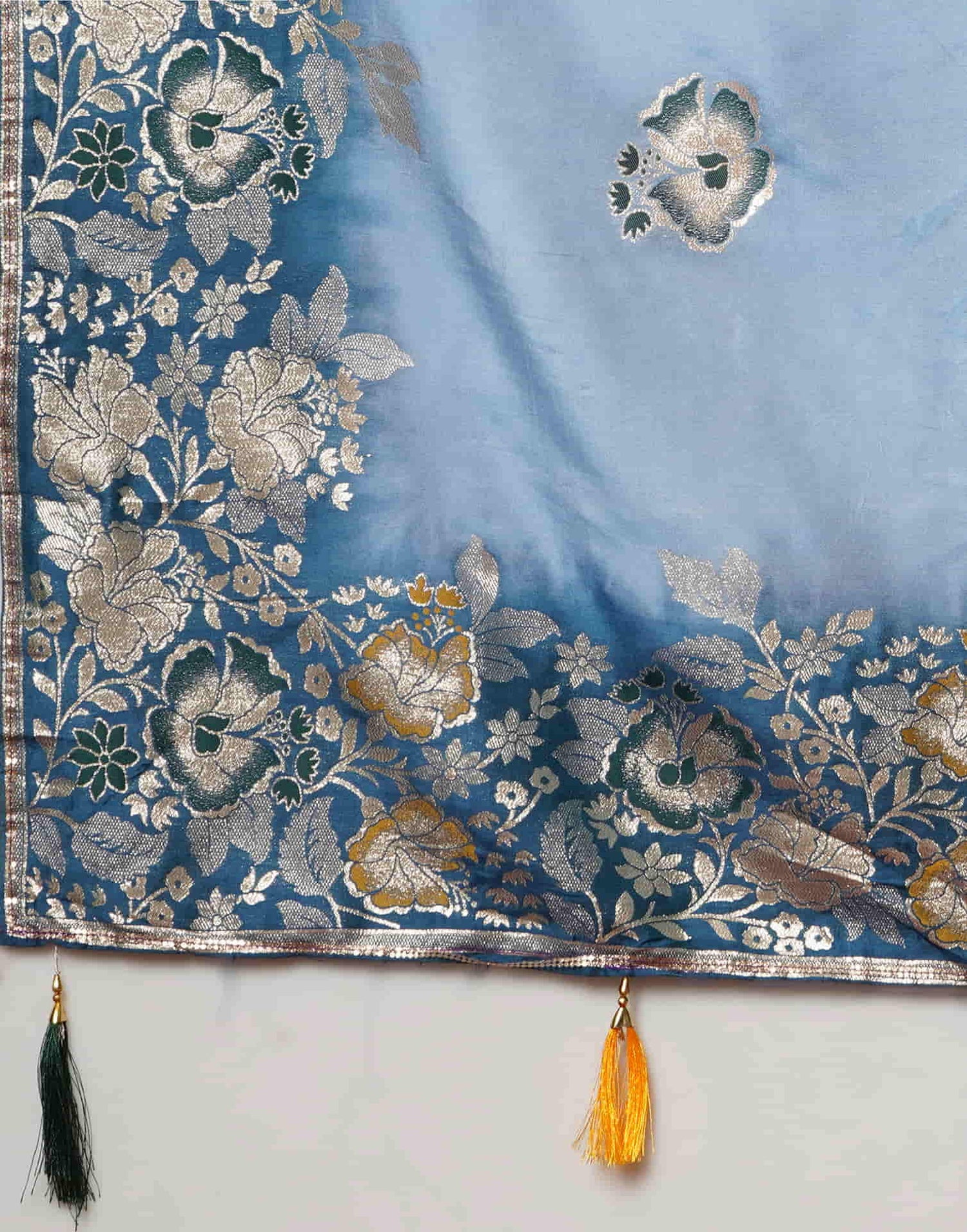 Dusty Blue Cotton Woven Banarasi Saree