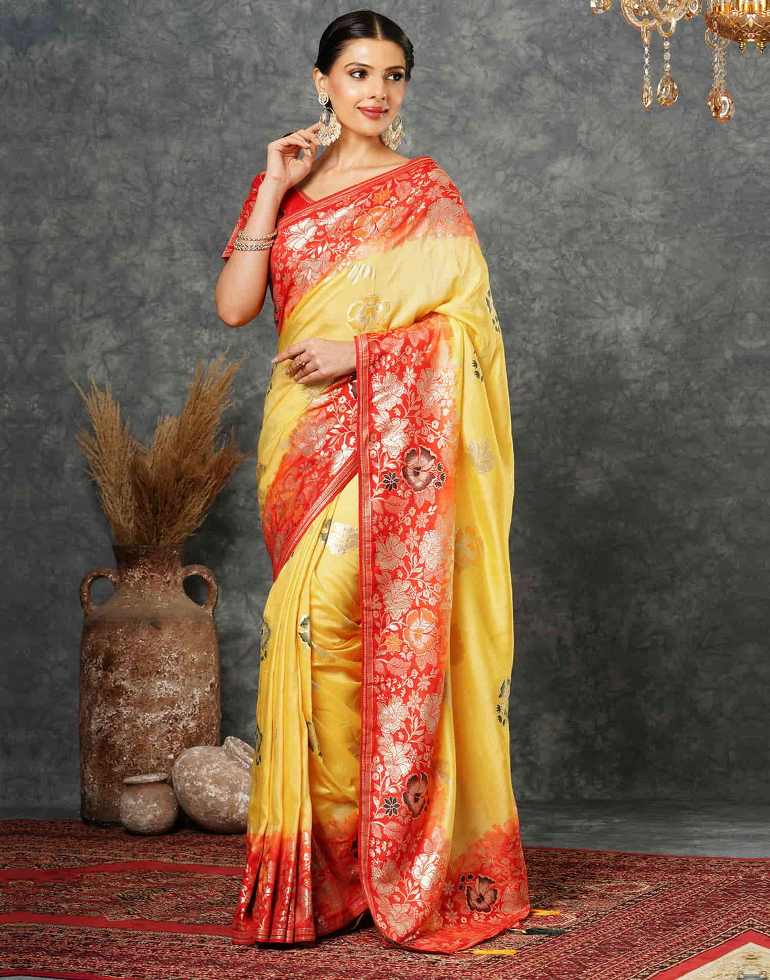 Yellow Cotton Woven Banarasi Saree