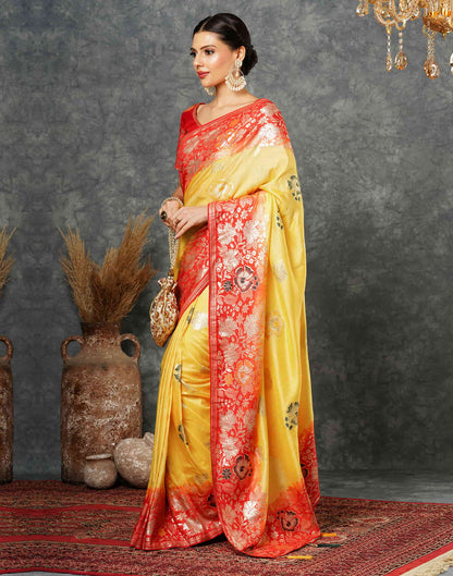 Yellow Cotton Woven Banarasi Saree