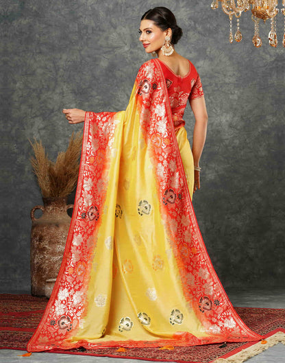 Yellow Cotton Woven Banarasi Saree