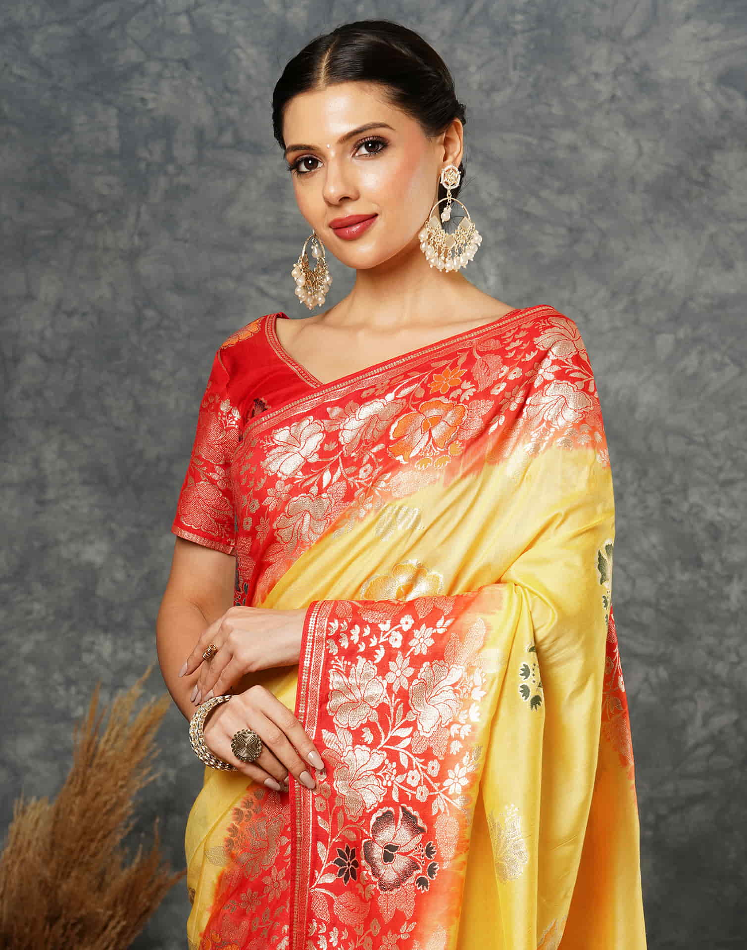 Yellow Cotton Woven Banarasi Saree