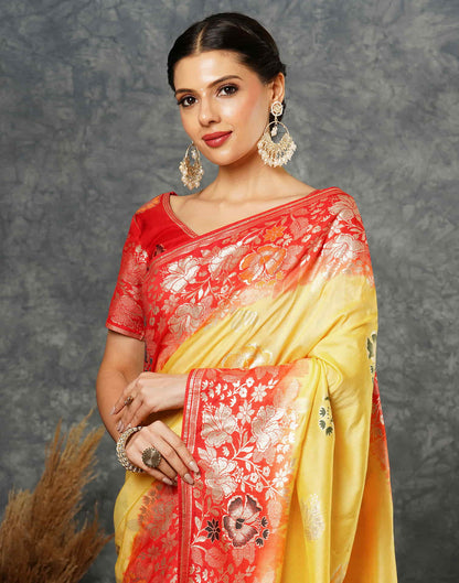 Yellow Cotton Woven Banarasi Saree