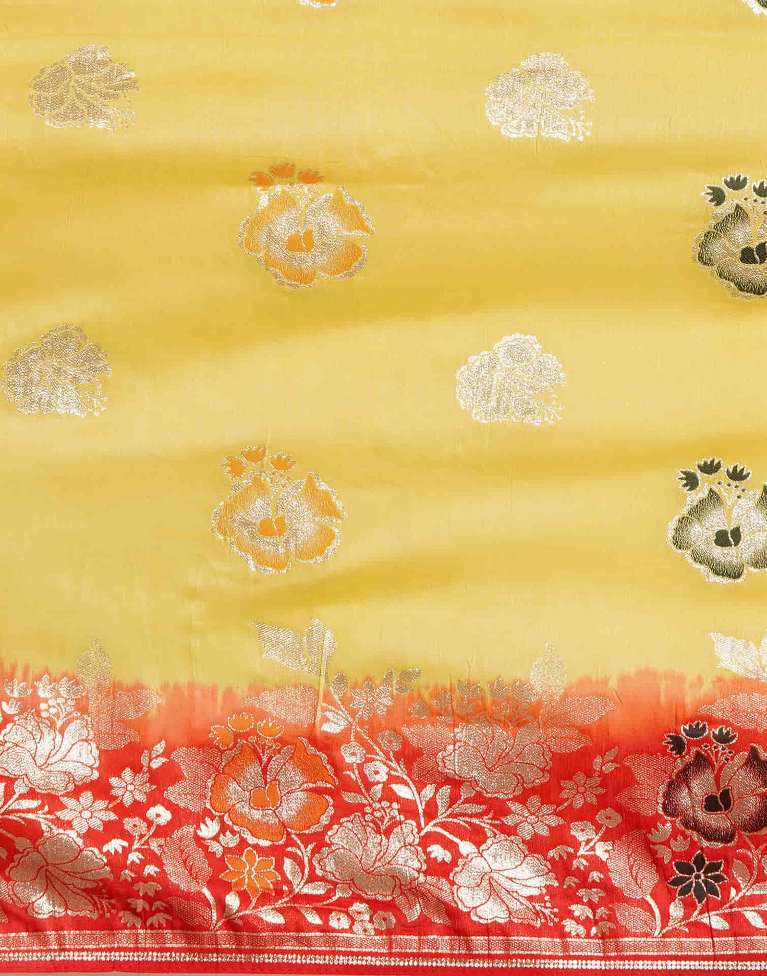 Yellow Cotton Woven Banarasi Saree