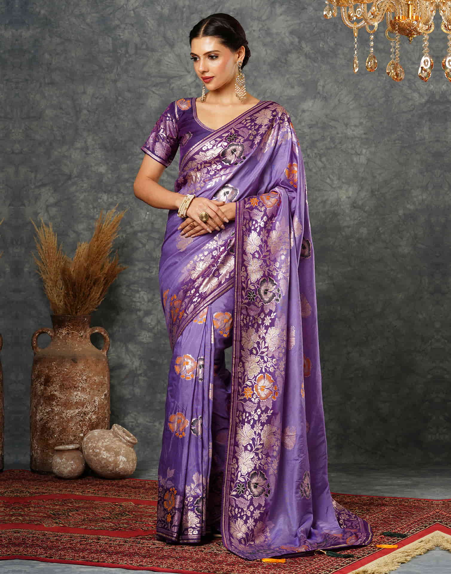 Light Purple Cotton Woven Banarasi Saree