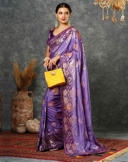 Light Purple Cotton Woven Banarasi Saree