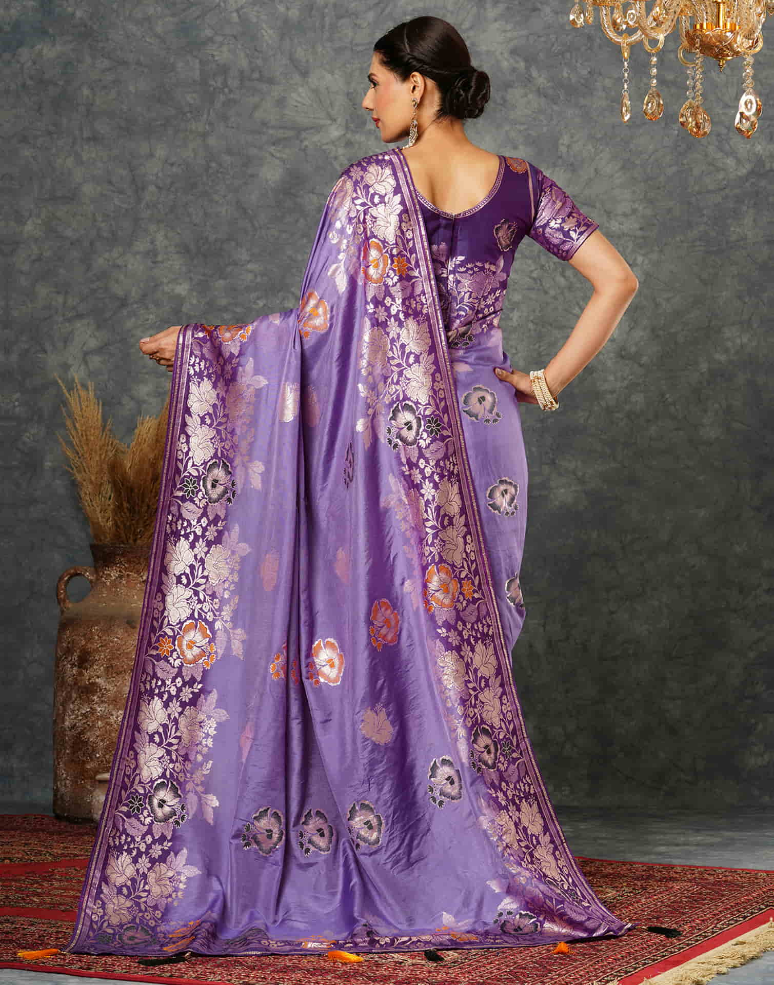 Light Purple Cotton Woven Banarasi Saree