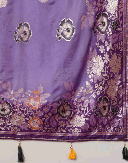 Light Purple Cotton Woven Banarasi Saree