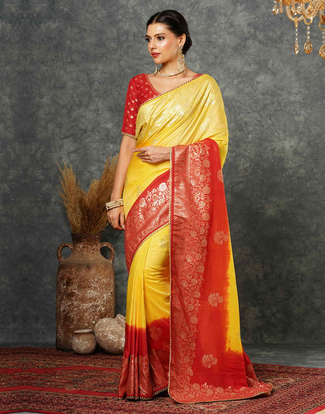 Yellow Cotton Woven Banarasi Saree