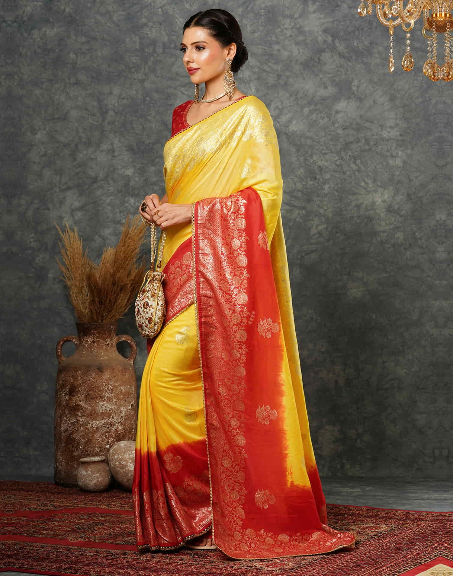 Yellow Cotton Woven Banarasi Saree