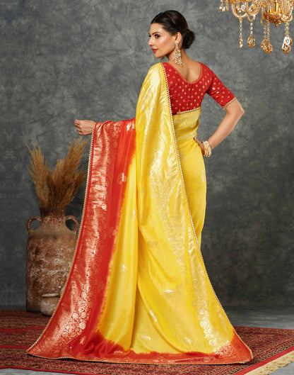 Yellow Cotton Woven Banarasi Saree