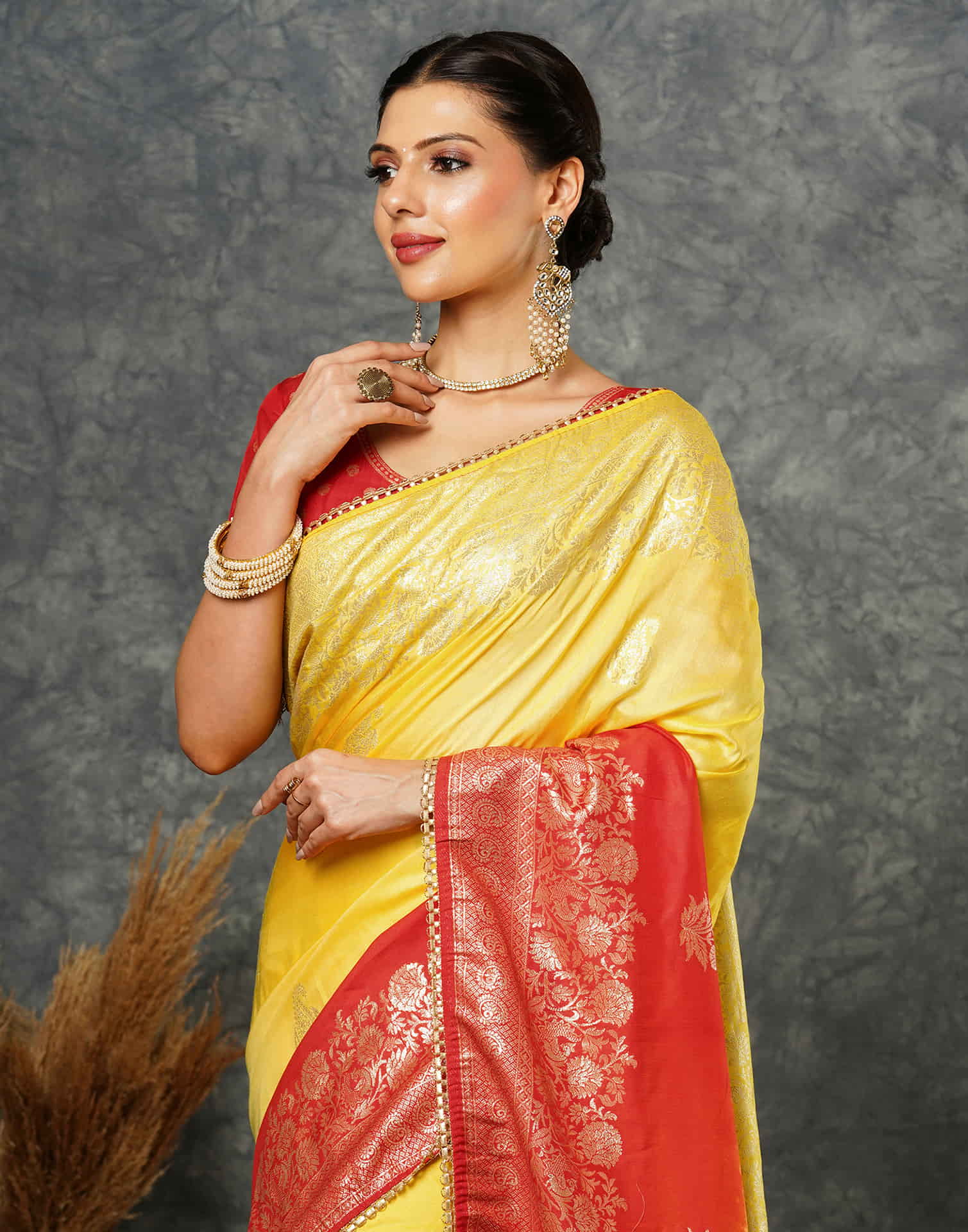 Yellow Cotton Woven Banarasi Saree