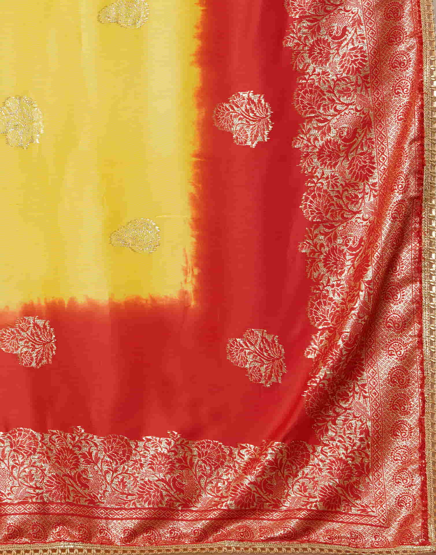 Yellow Cotton Woven Banarasi Saree