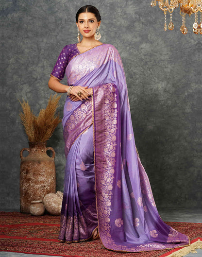 Light Purple Cotton Woven Banarasi Saree