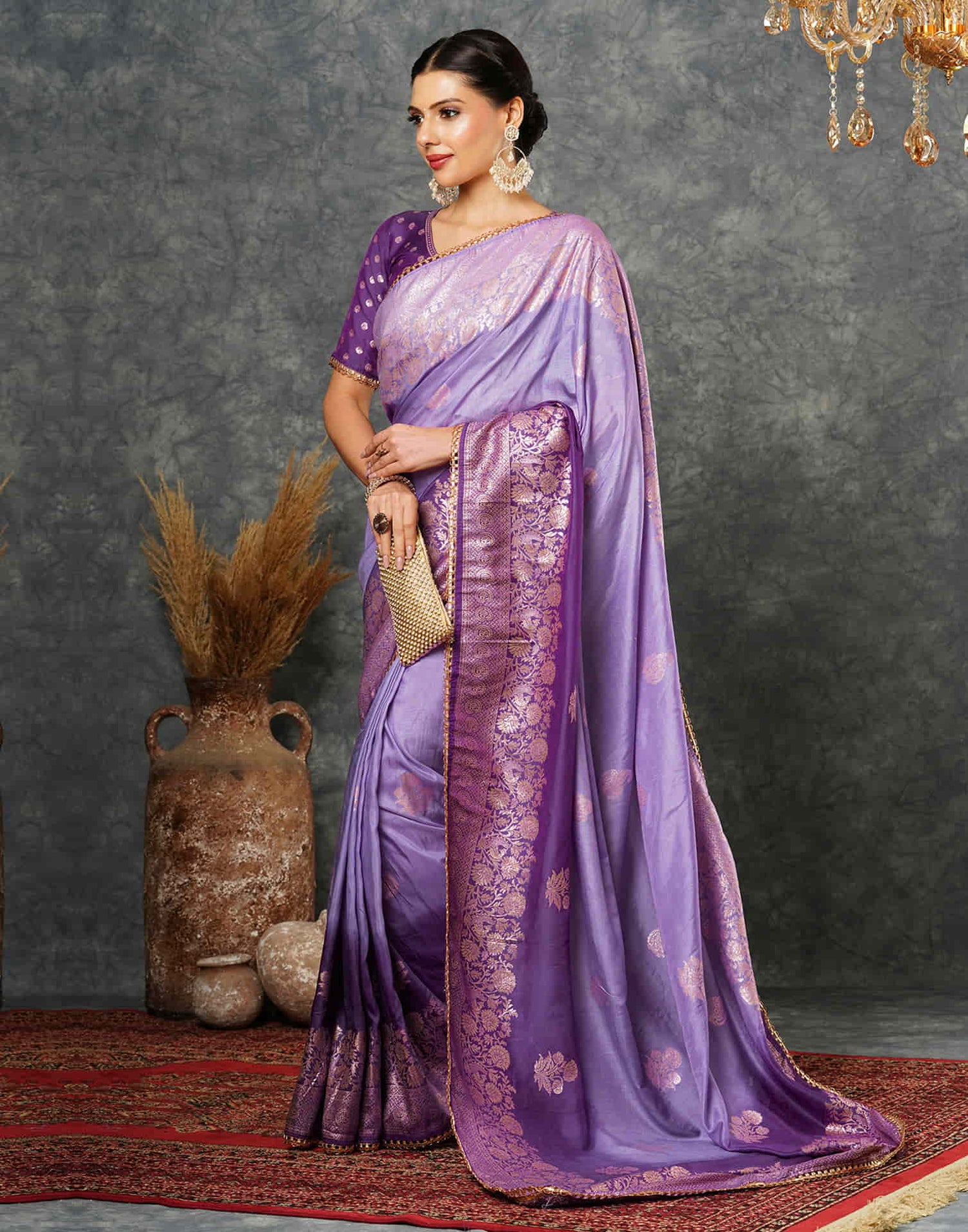 Light Purple Cotton Woven Banarasi Saree