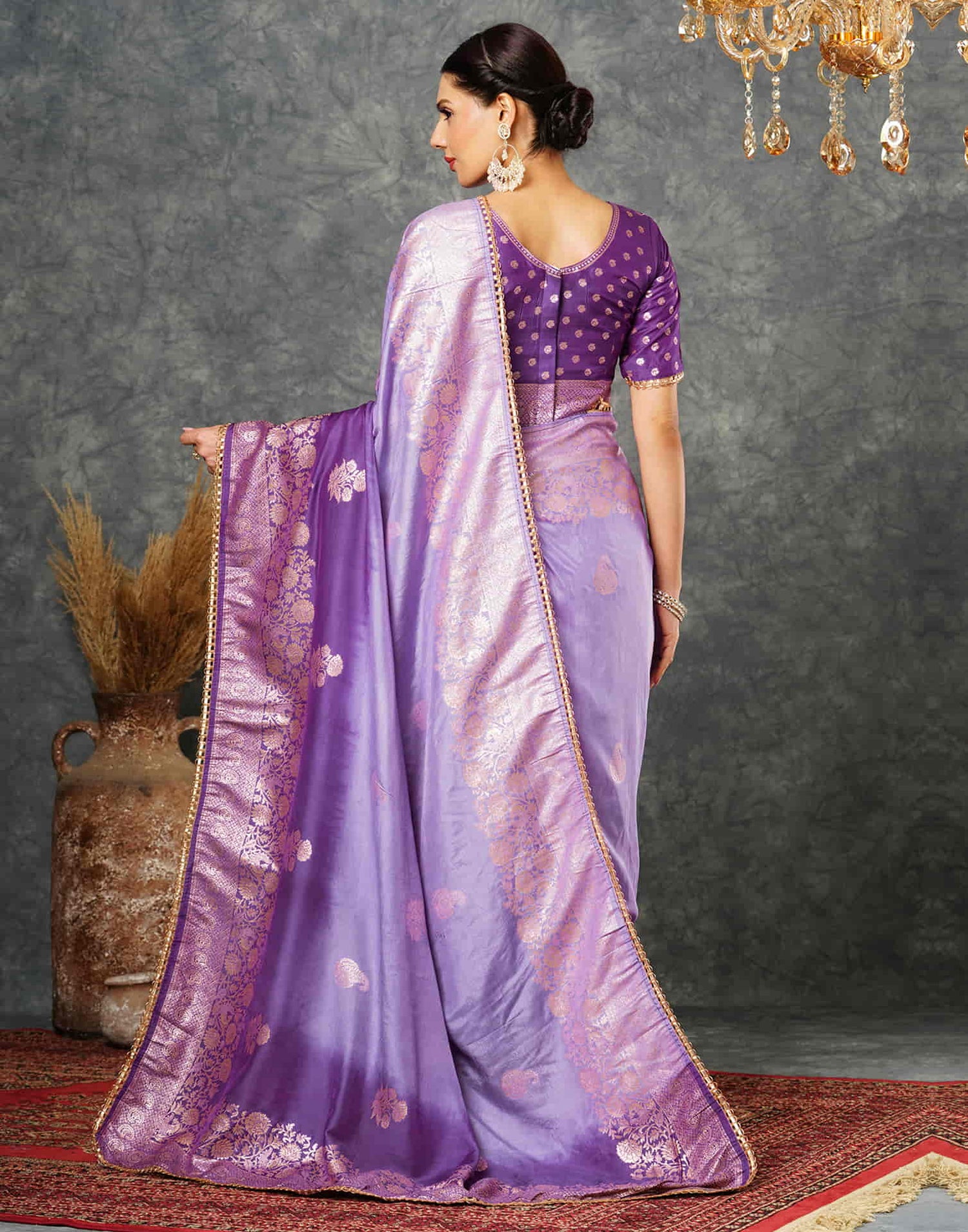 Light Purple Cotton Woven Banarasi Saree