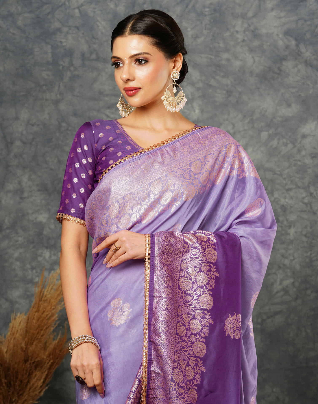 Light Purple Cotton Woven Banarasi Saree