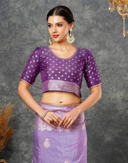 Light Purple Cotton Woven Banarasi Saree