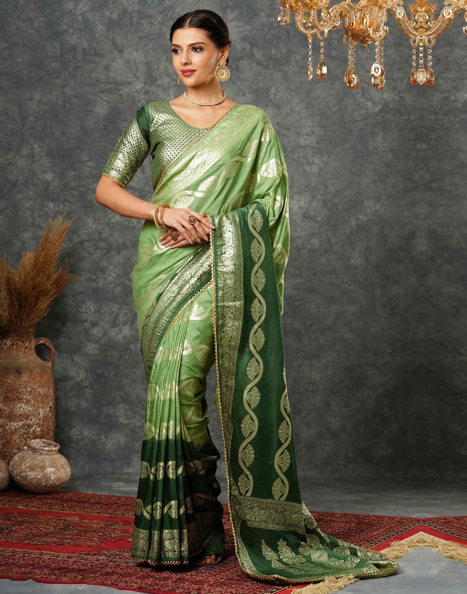 Green Cotton Woven Banarasi Saree