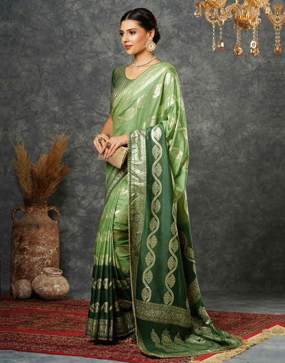 Green Cotton Woven Banarasi Saree