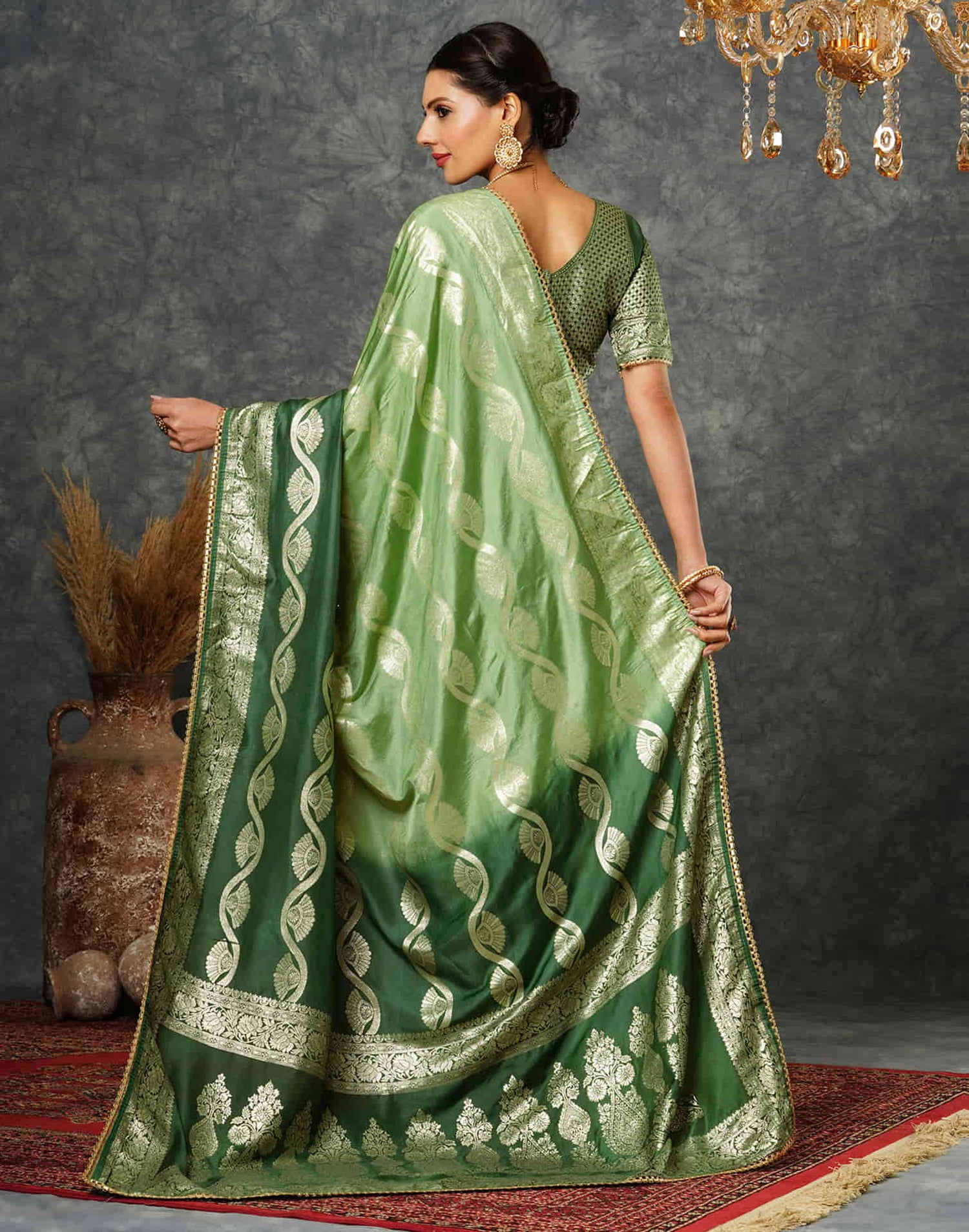 Green Cotton Woven Banarasi Saree