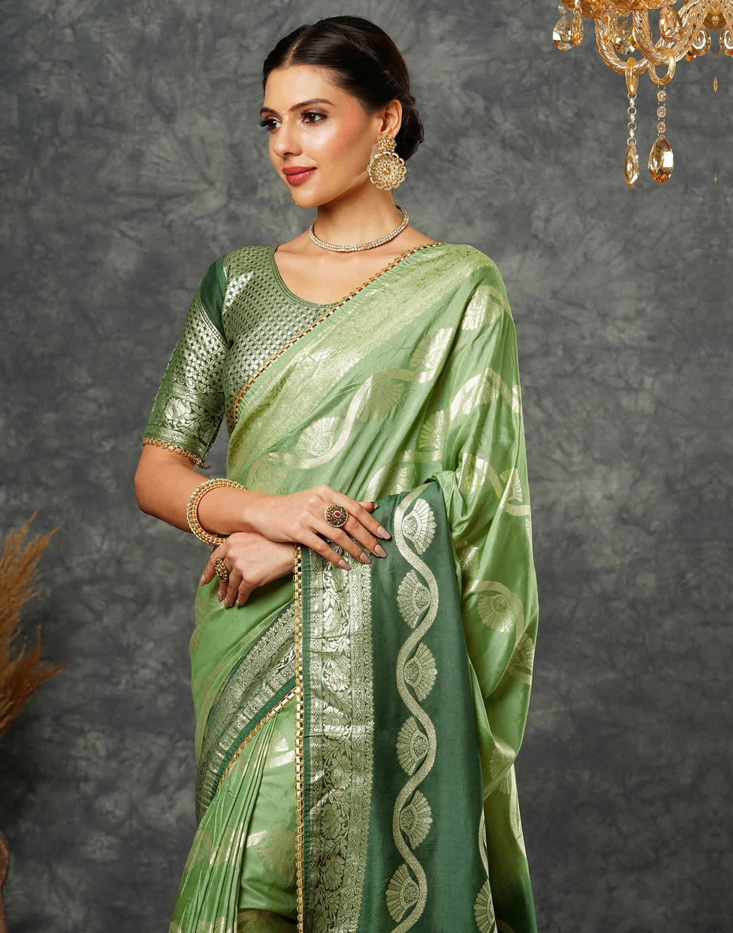 Green Cotton Woven Banarasi Saree