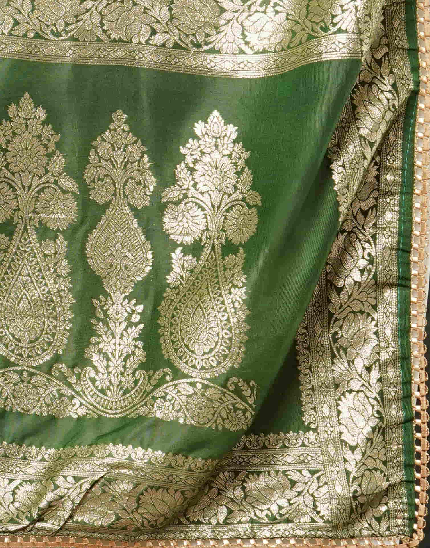 Green Cotton Woven Banarasi Saree