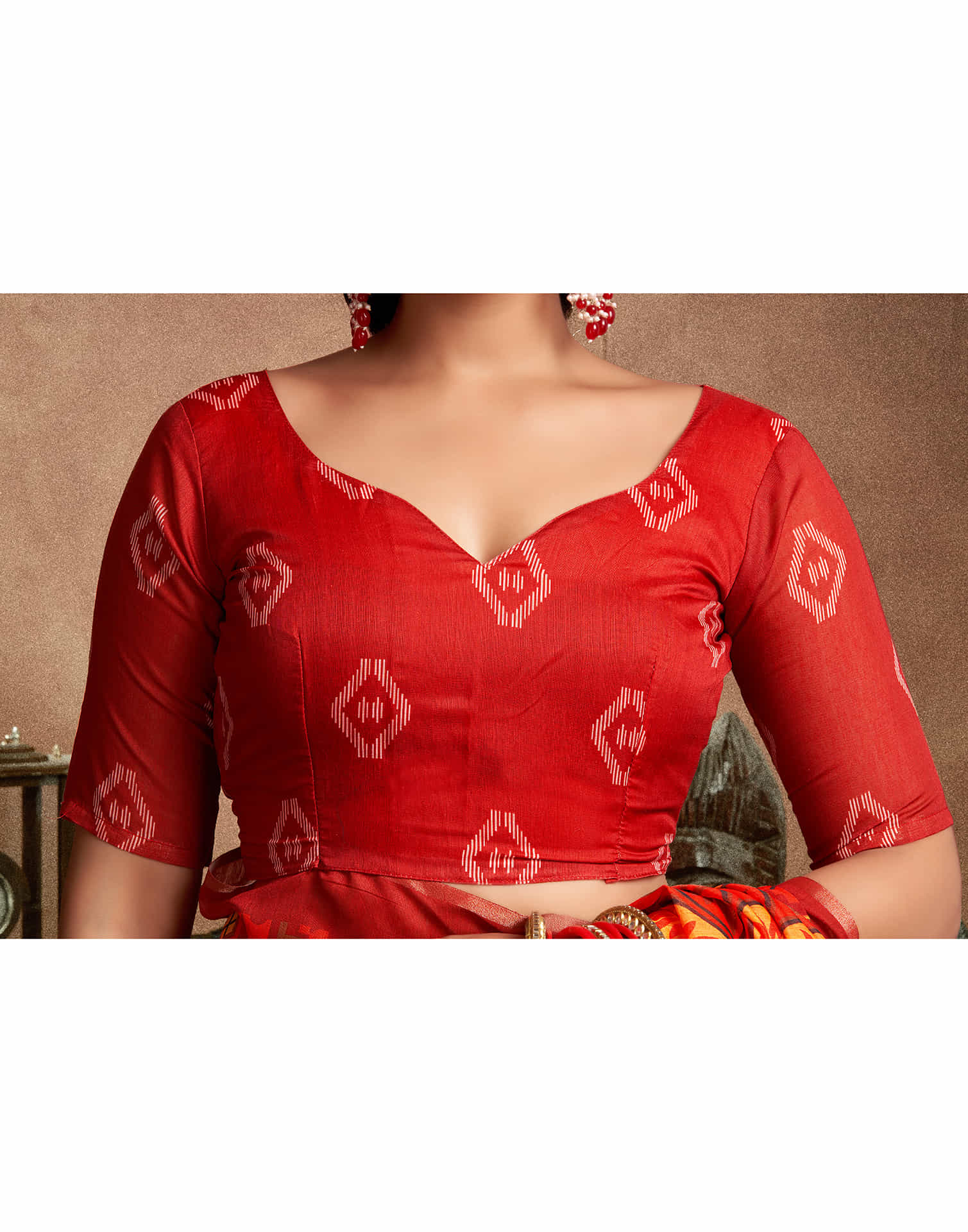 Maroon Cotton Printed Saree