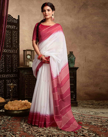 White Cotton Printed Saree