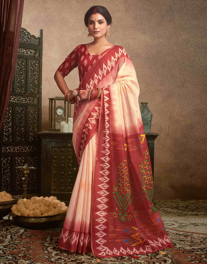 Cream Cotton Printed Saree