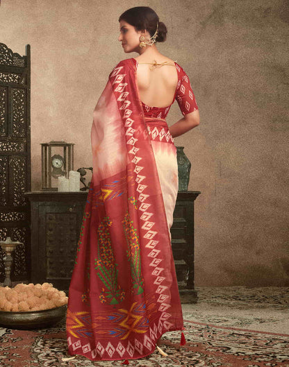 Cream Cotton Printed Saree