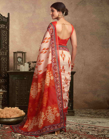 Cream Cotton Printed Saree