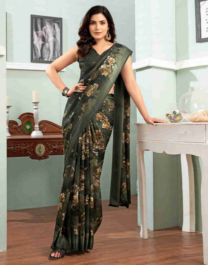 Dark Green Georgette Printed Saree