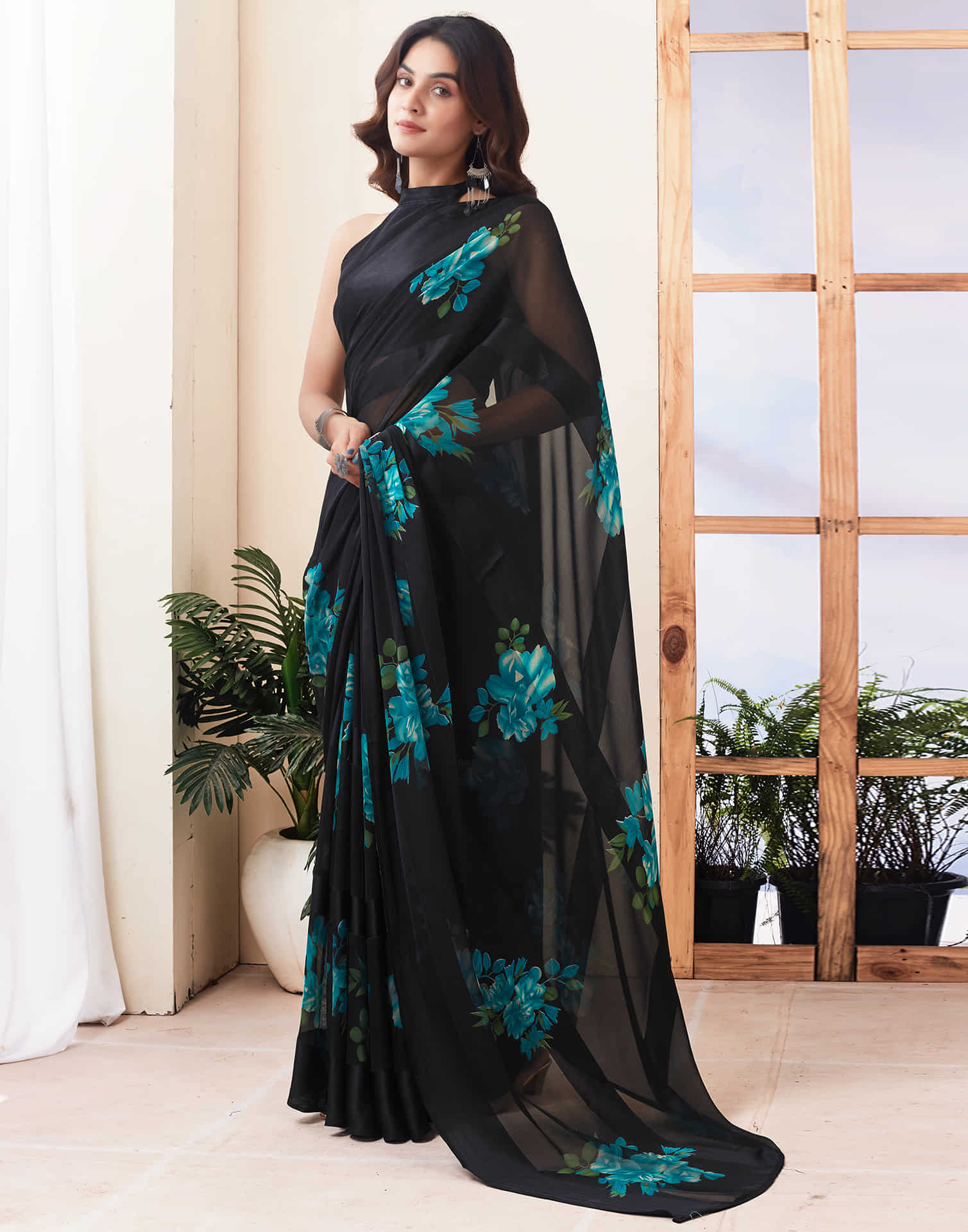 Black Printed Georgette Saree