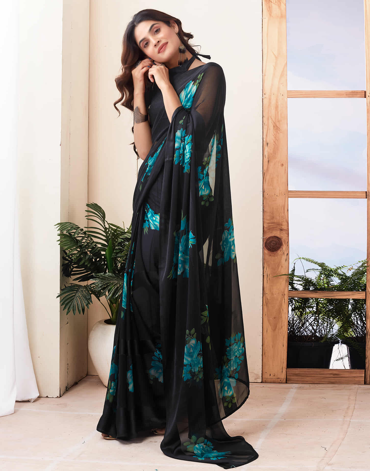 Black Printed Georgette Saree