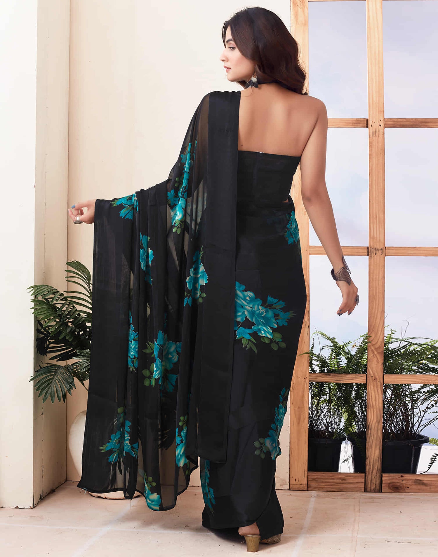 Black Printed Georgette Saree