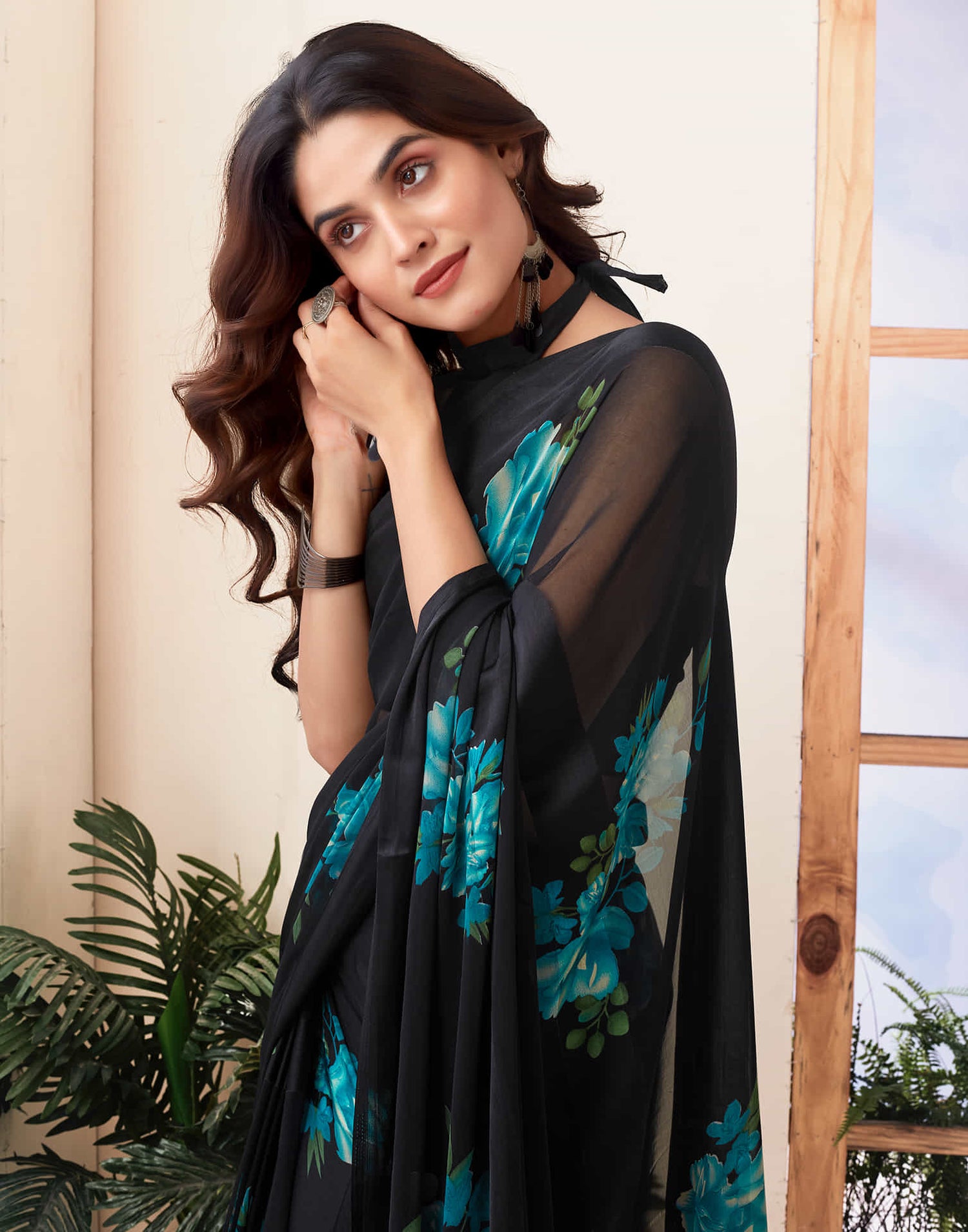 Black Printed Georgette Saree